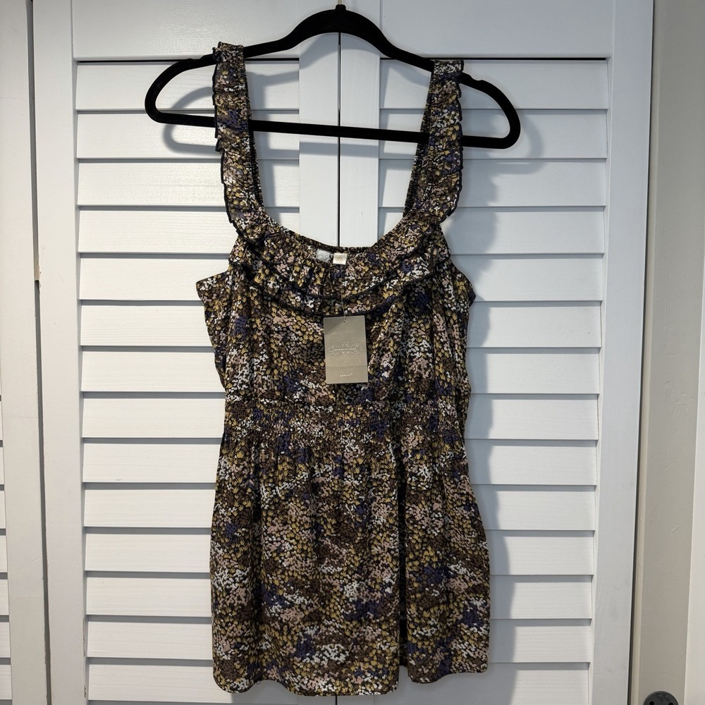 Anthropologie Eloise Violet Floral Ruffle Strap Blouse Women's L New